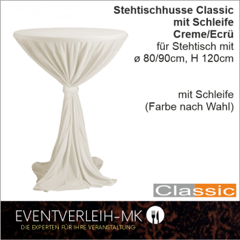 Stehtischhusse creme/ecrü mit Schleife - INKL. REINIGUNG & BÜGELN